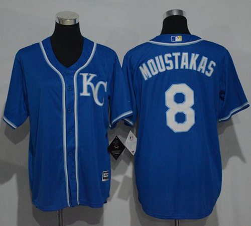 Royals #8 Mike Moustakas Blue Cool Base Stitched Youth MLB Jersey - Click Image to Close